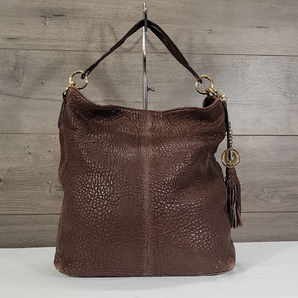 Charles Jordan Brown Leather Hobo Shoulder Bag with Tassel